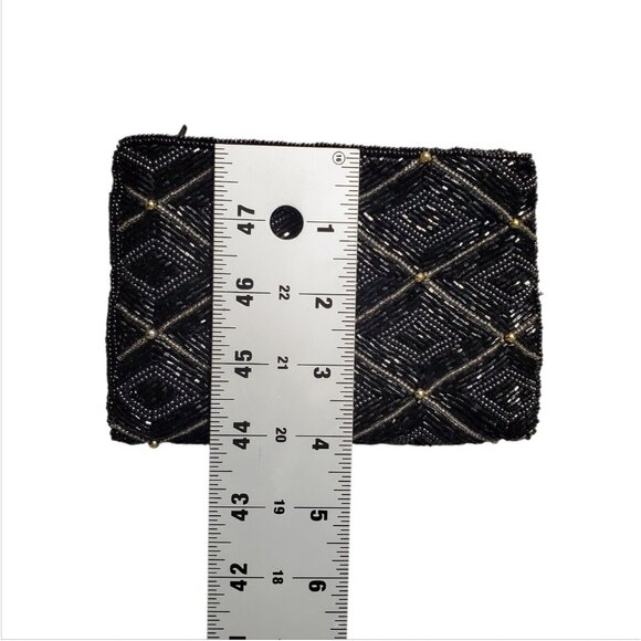 Neiman Marcus Vintage Beaded Mini Bag Coin Purse Black Gold - Picture 8 of 9